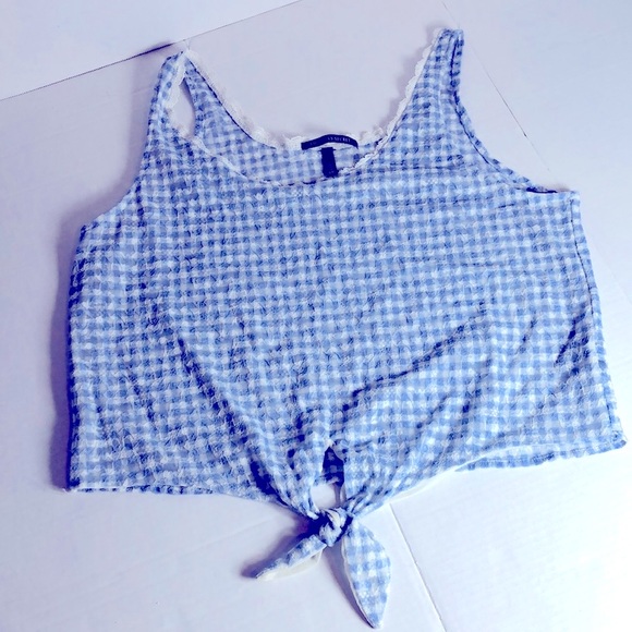 VICTORIA SECRET Top crop tank Tie Bow Checker flower lace stretch lining - Picture 1 of 17